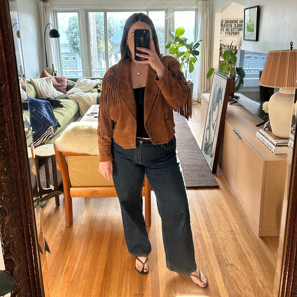 Suede Fringe Leather Jacket - Brown